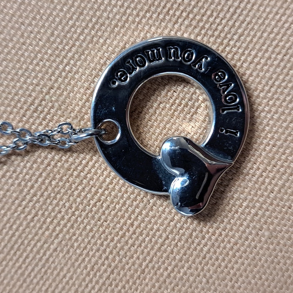 I Love You More Silvertone Pendant Chain Necklace 18"